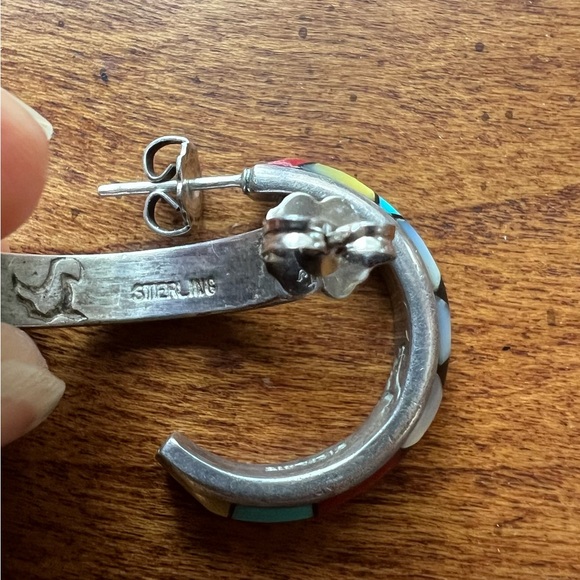 Sterling silver inlay earrings - Picture 4 of 5